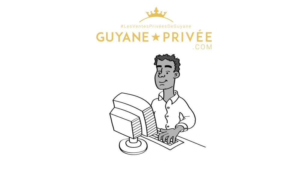 illustration whiteboard guyane privée avec une homme sur l'ordinateur